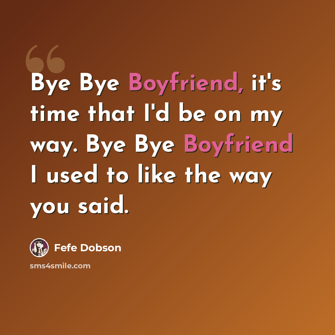 “Bye Bye Boyfriend, it's time that I'd be on my way. Bye Bye Boyfriend I used to like the way you said.” quote by Fefe Dobson
