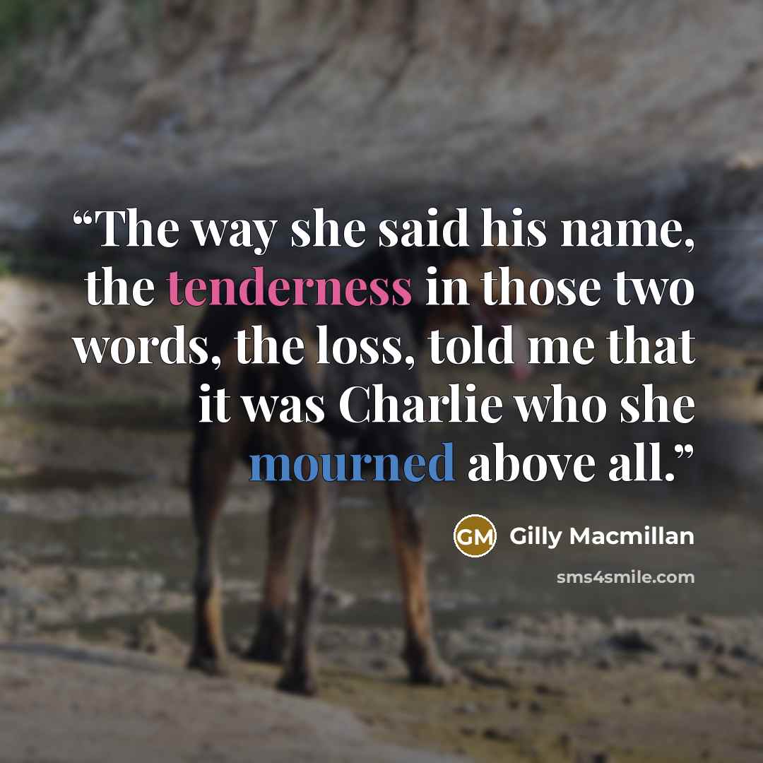 “The way she said his name, the tenderness in those two words, the loss, told me that it was Charlie who she mourned above all.” quote by Gilly Macmillan