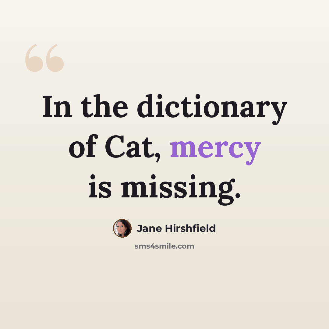 “In the dictionary of Cat, mercy is missing.” quote by Jane Hirshfield