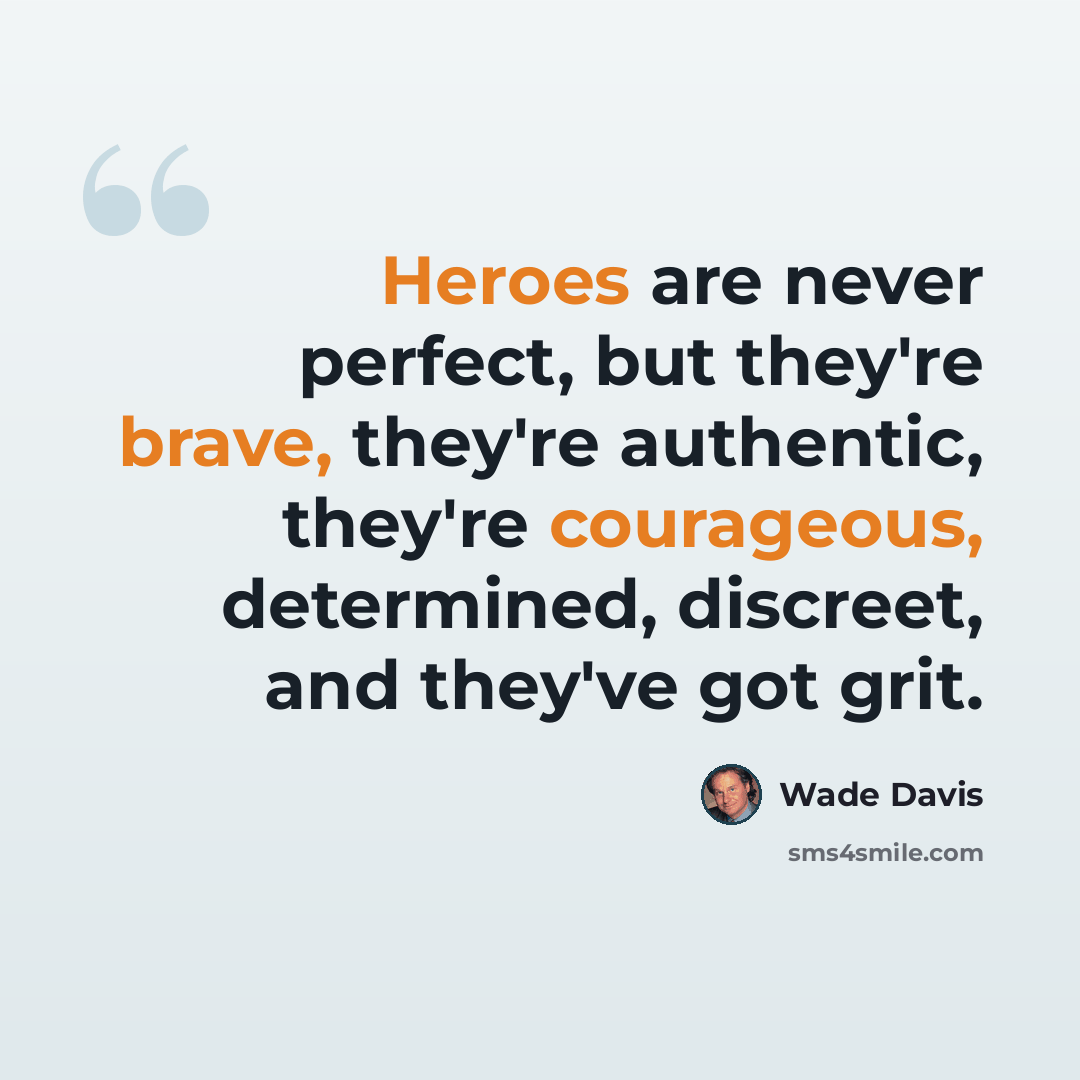 “Heroes are never perfect, but they're brave, they're authentic, they're courageous, determined, discreet, and they've got grit.” quote by Wade Davis