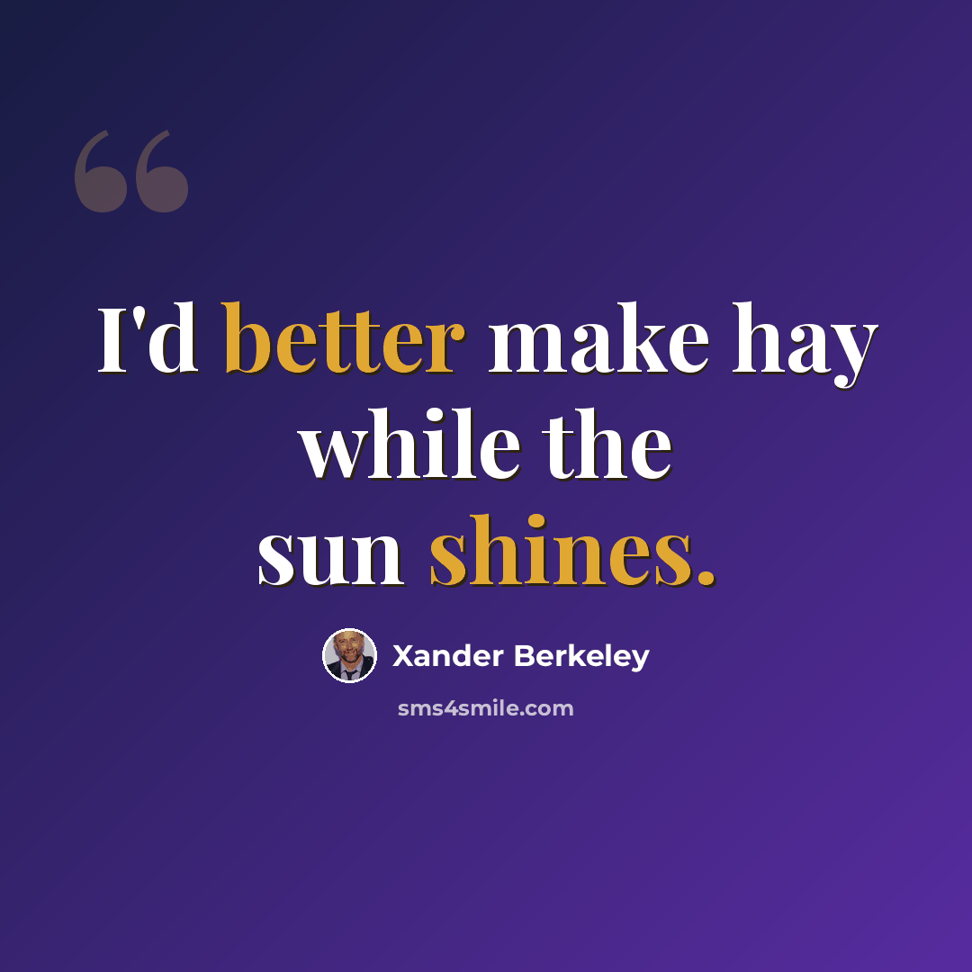 “I'd better make hay while the sun shines.” quote by Xander Berkeley