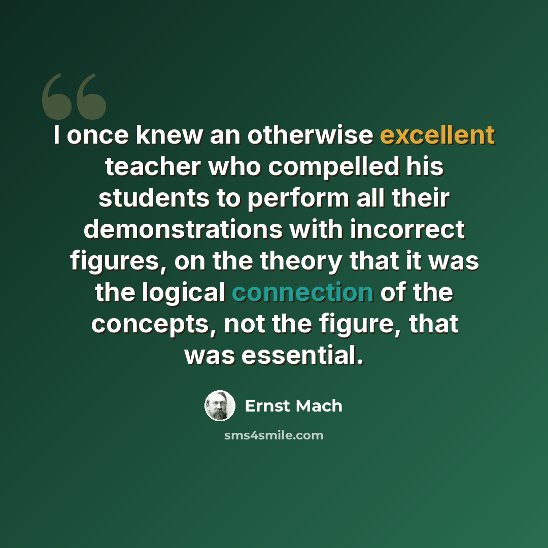 “I once knew an otherwise excellent teacher who compelled his students to perform all their demonstrations with incorrect figures, on the theory that it was the logical connection of the concepts, not the figure, that was essential.” quote by Ernst Mach