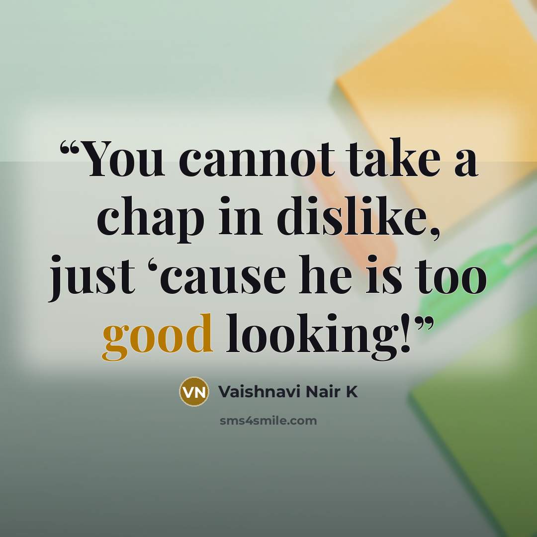 “You cannot take a chap in dislike, just ‘cause he is too good looking!” quote by Vaishnavi Nair K
