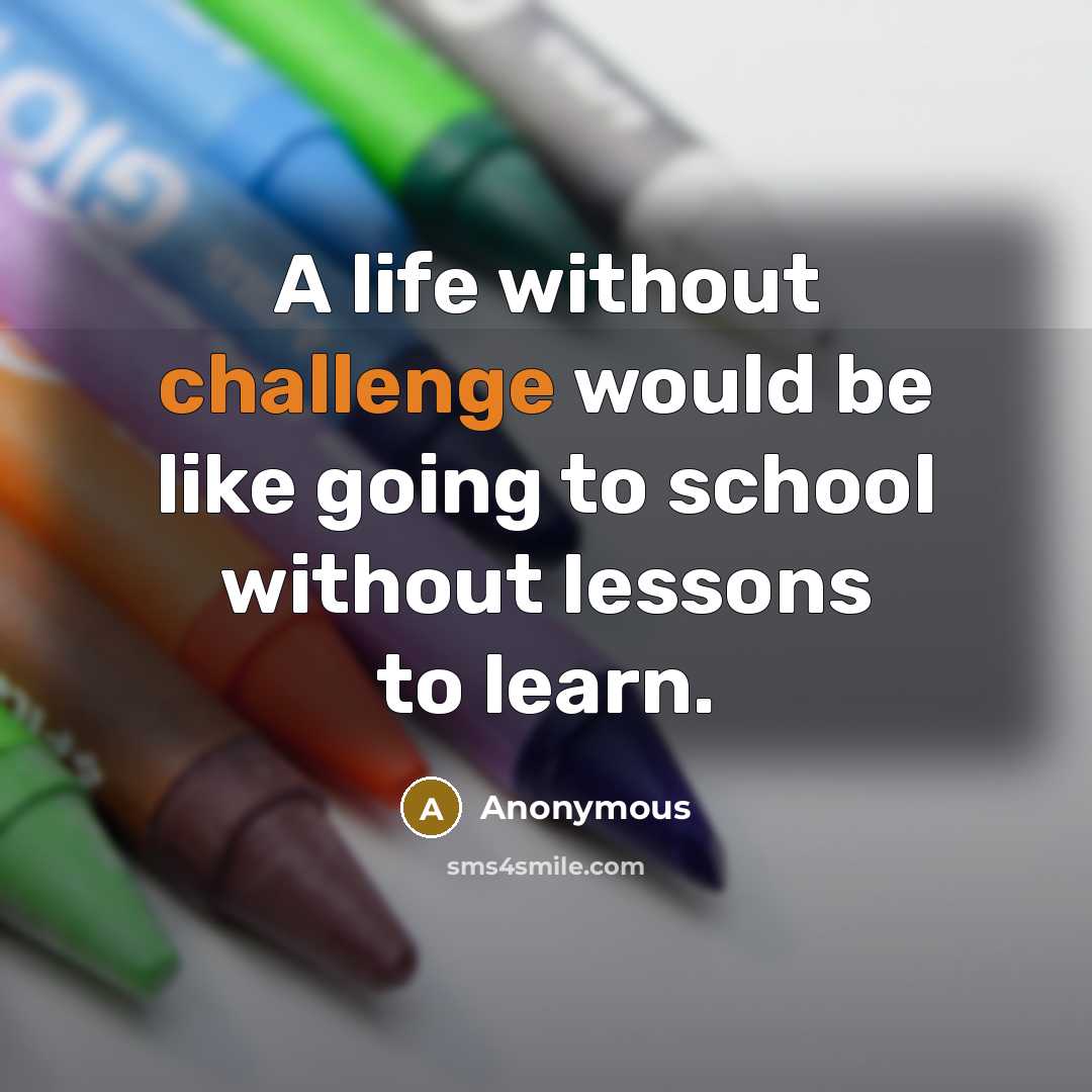 “A life without challenge would be like going to school without lessons to learn.” quote by Anonymous