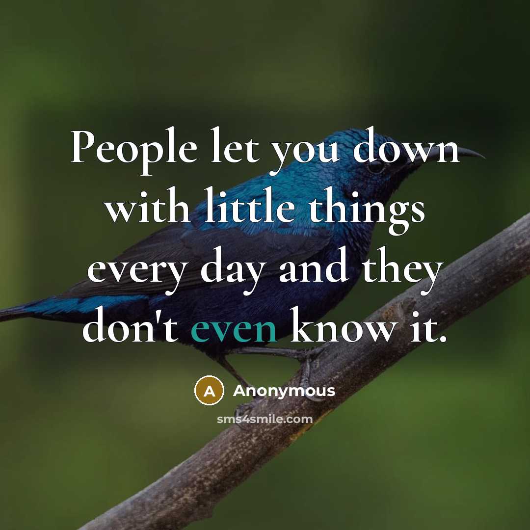 “People let you down with little things every day and they don't even know it.” quote by Anonymous