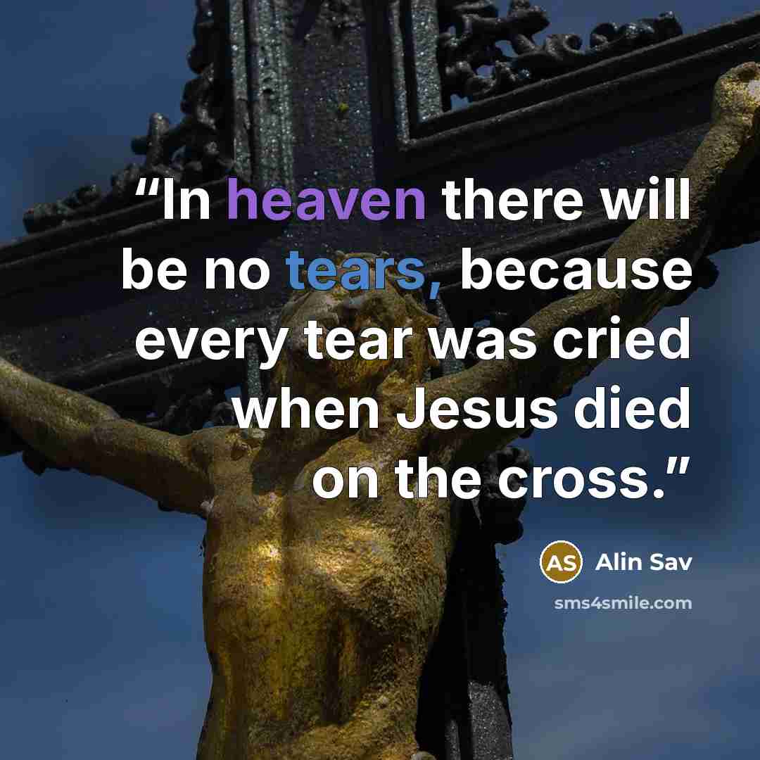 “In heaven there will be no tears, because every tear was cried when Jesus died on the cross.” quote by Alin Sav