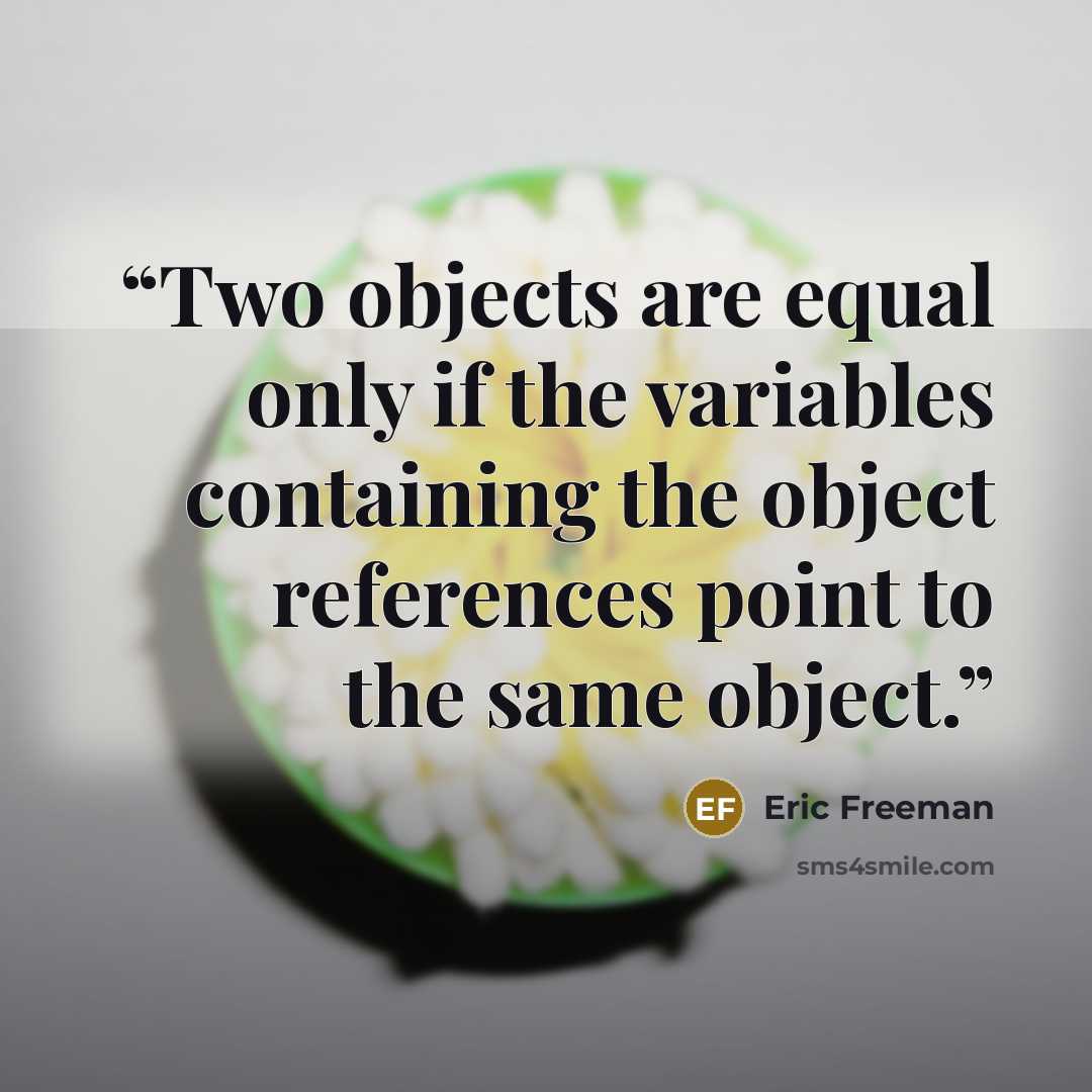 “Two objects are equal only if the variables containing the object references point to the same object.” quote by Eric Freeman