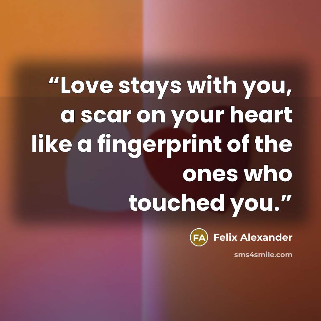 “Love stays with you, a scar on your heart like a fingerprint of the ones who touched you.” quote by Felix Alexander