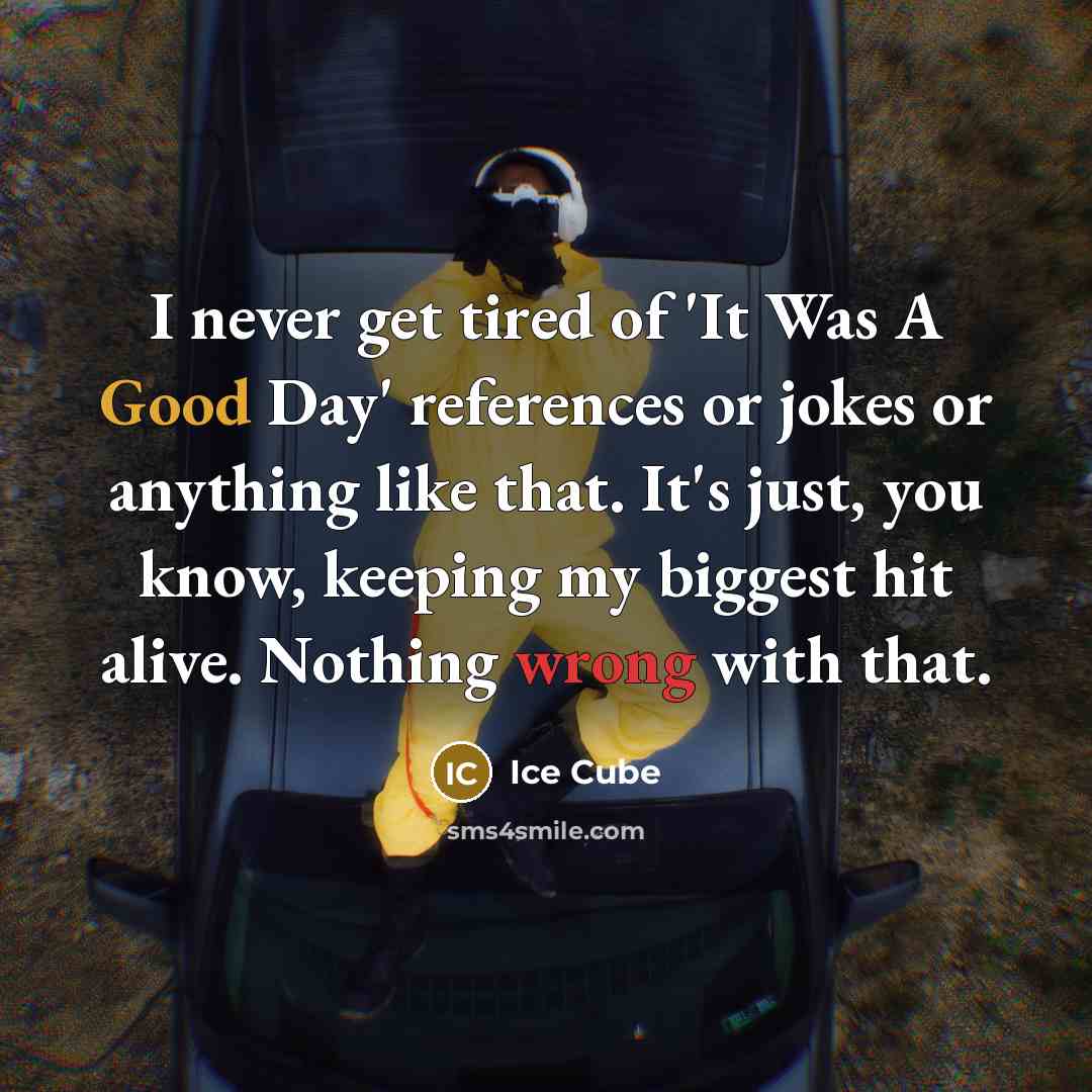 “I never get tired of 'It Was A Good Day' references or jokes or anything like that. It's just, you know, keeping my biggest hit alive. Nothing wrong with that.” quote by Ice Cube