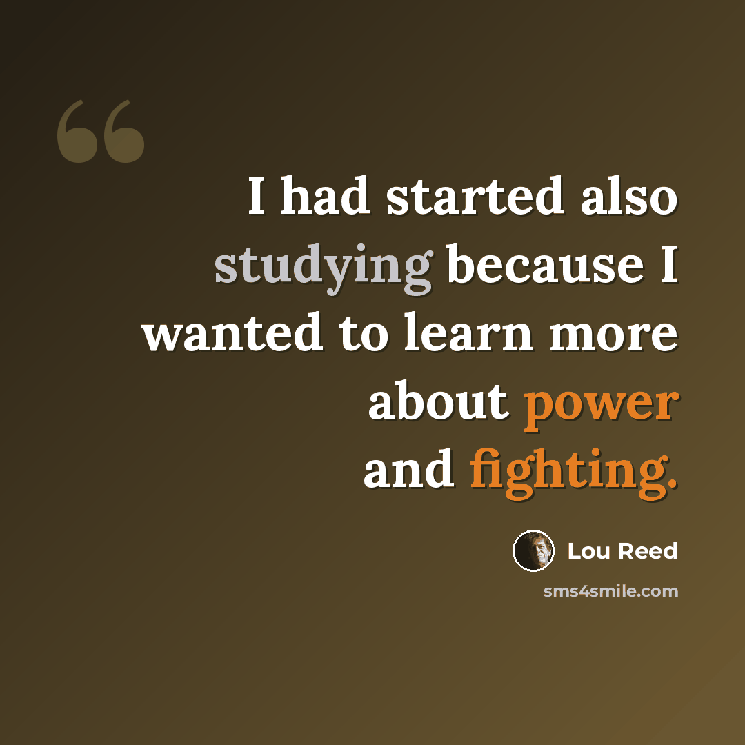 “I had started also studying because I wanted to learn more about power and fighting.” quote by Lou Reed