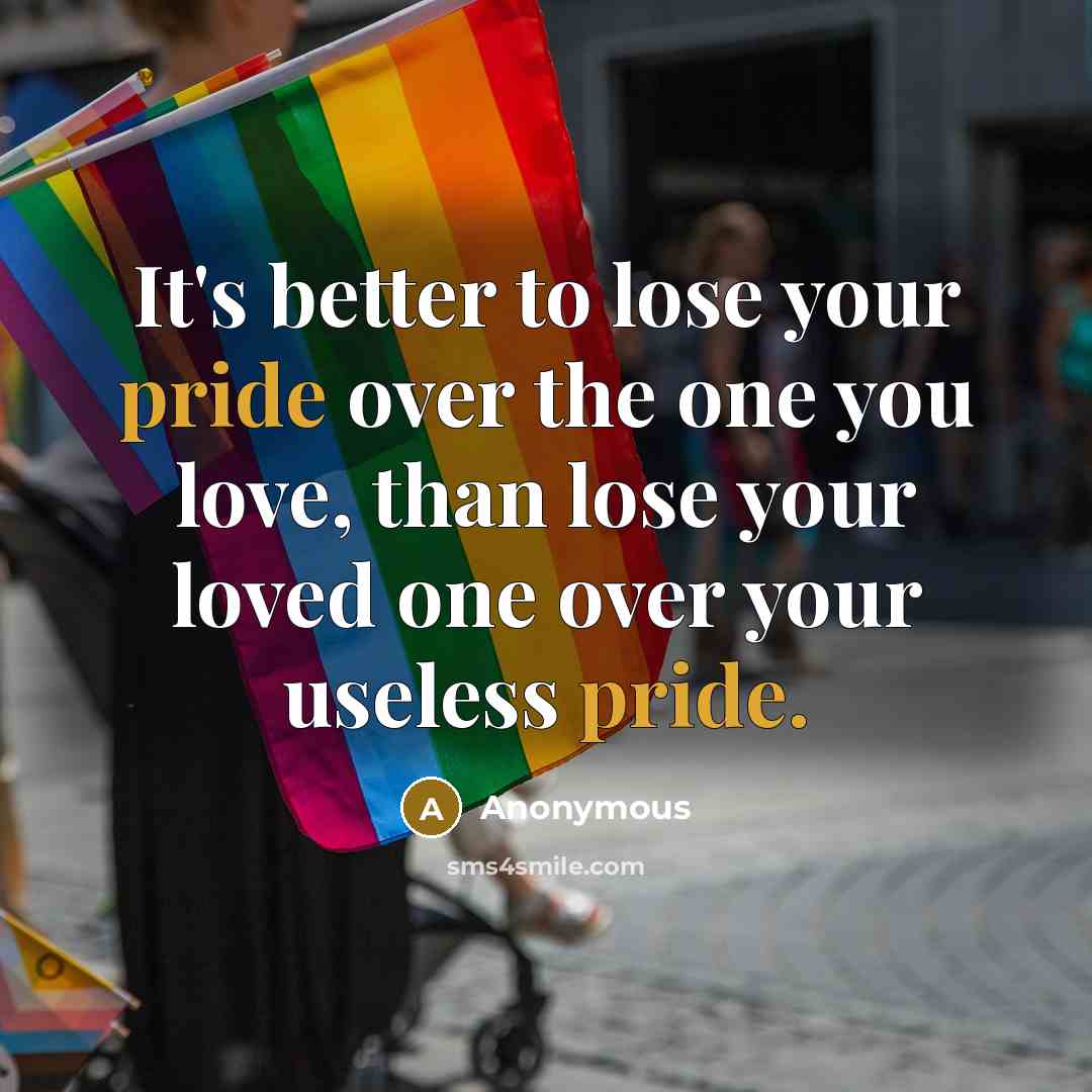 “It's better to lose your pride over the one you love, than lose your loved one over your useless pride.” quote by Anonymous