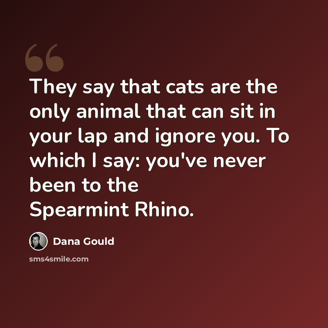 “They say that cats are the only animal that can sit in your lap and ignore you. To which I say: you've never been to the Spearmint Rhino.” quote by Dana Gould