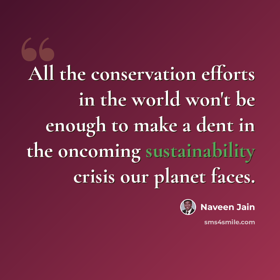 “All the conservation efforts in the world won't be enough to make a dent in the oncoming sustainability crisis our planet faces.” quote by Naveen Jain