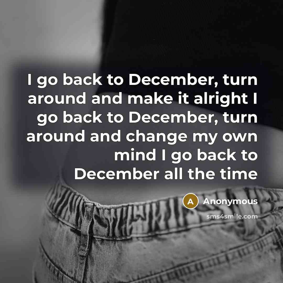 “I go back to December, turn around and make it alright I go back to December, turn around and change my own mind I go back to December all the time” quote by Anonymous
