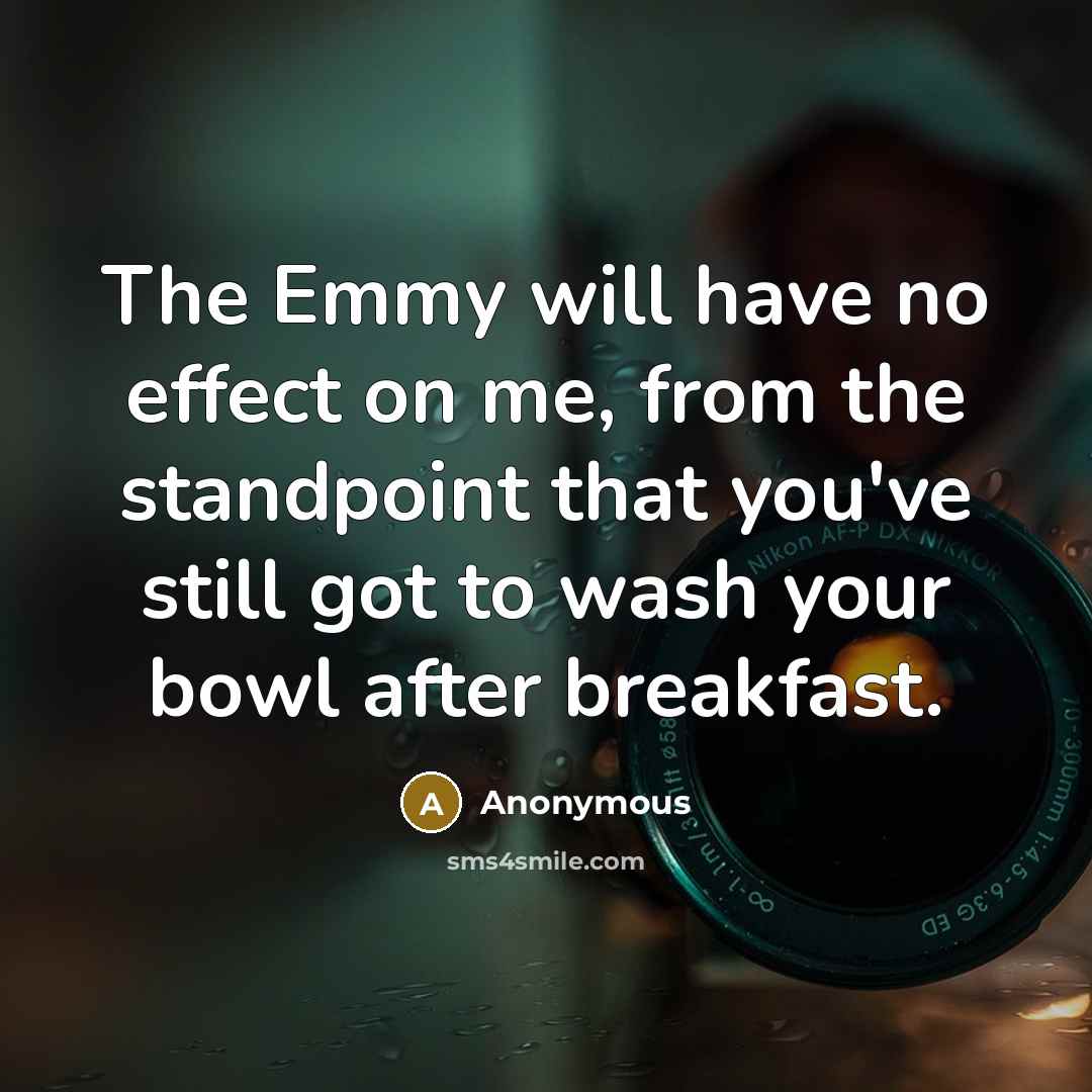 “The Emmy will have no effect on me, from the standpoint that you've still got to wash your bowl after breakfast.” quote by Anonymous