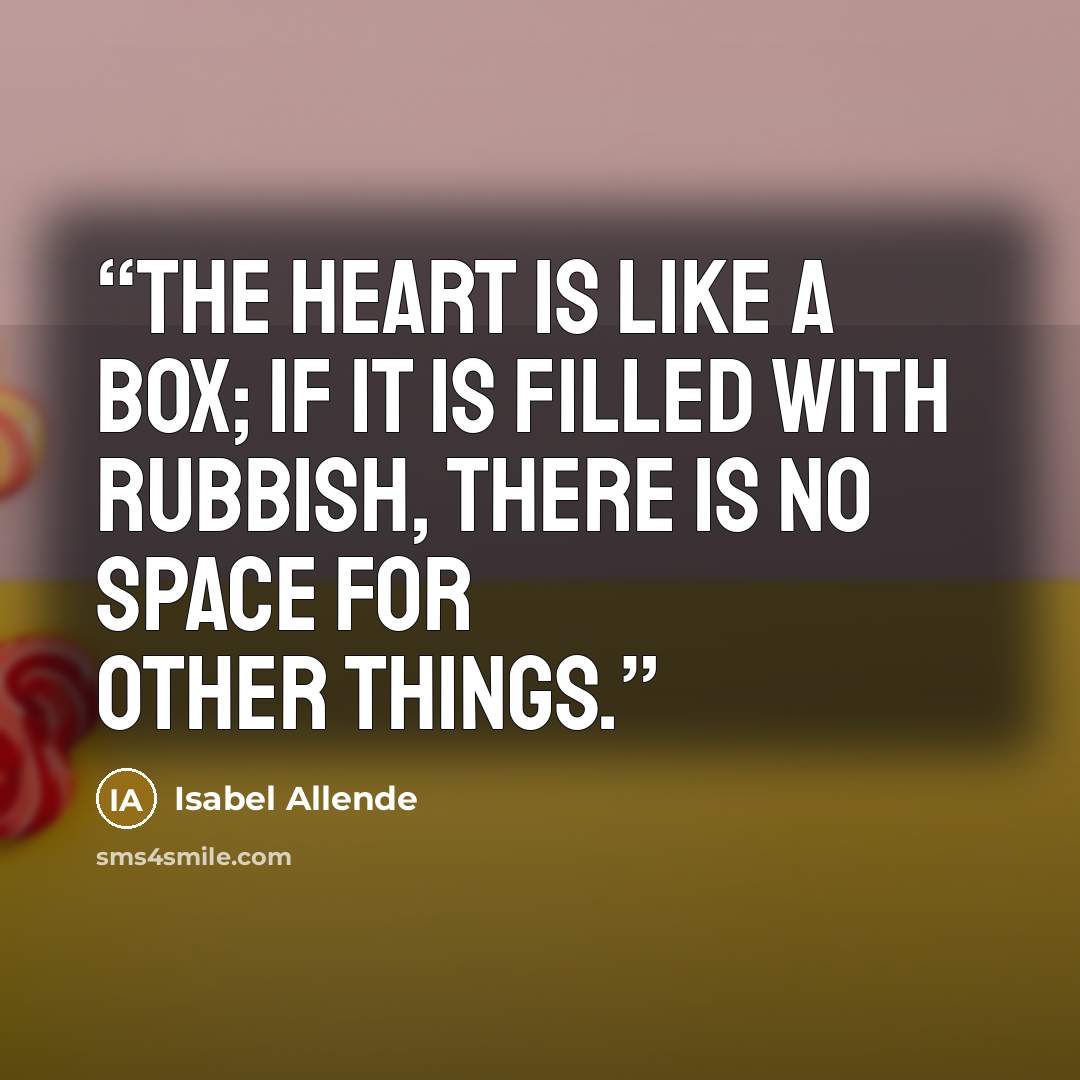 “the heart is like a box; if it is filled with rubbish, there is no space for other things.” quote by Isabel Allende
