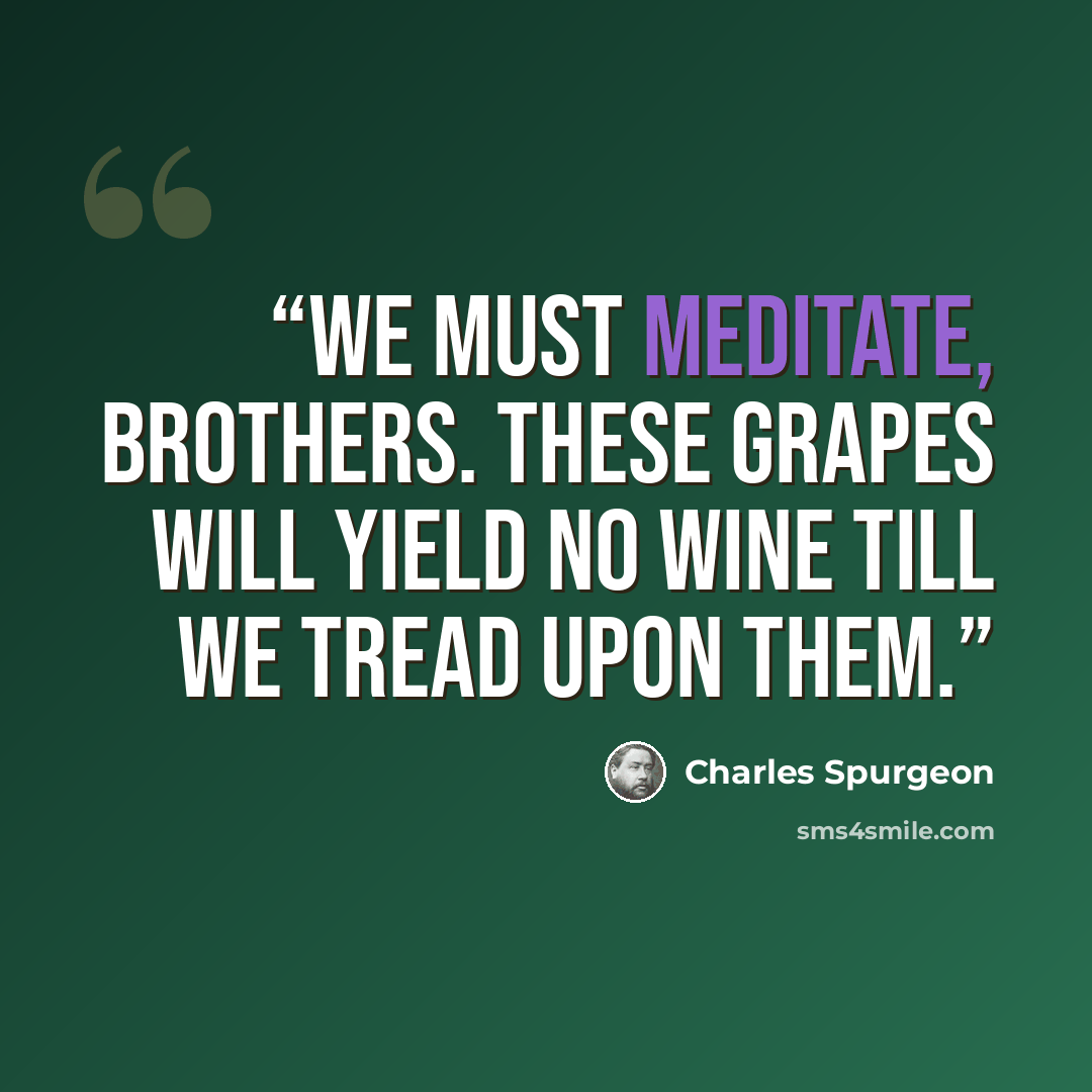 “We must meditate, brothers. These grapes will yield no wine till we tread upon them.” quote by Charles Spurgeon