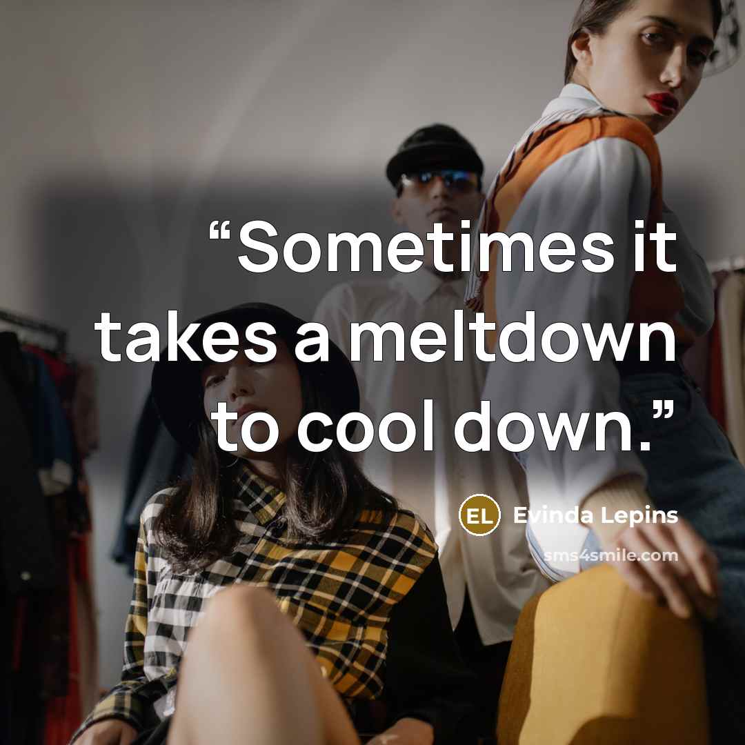 “Sometimes it takes a meltdown to cool down.” quote by Evinda Lepins