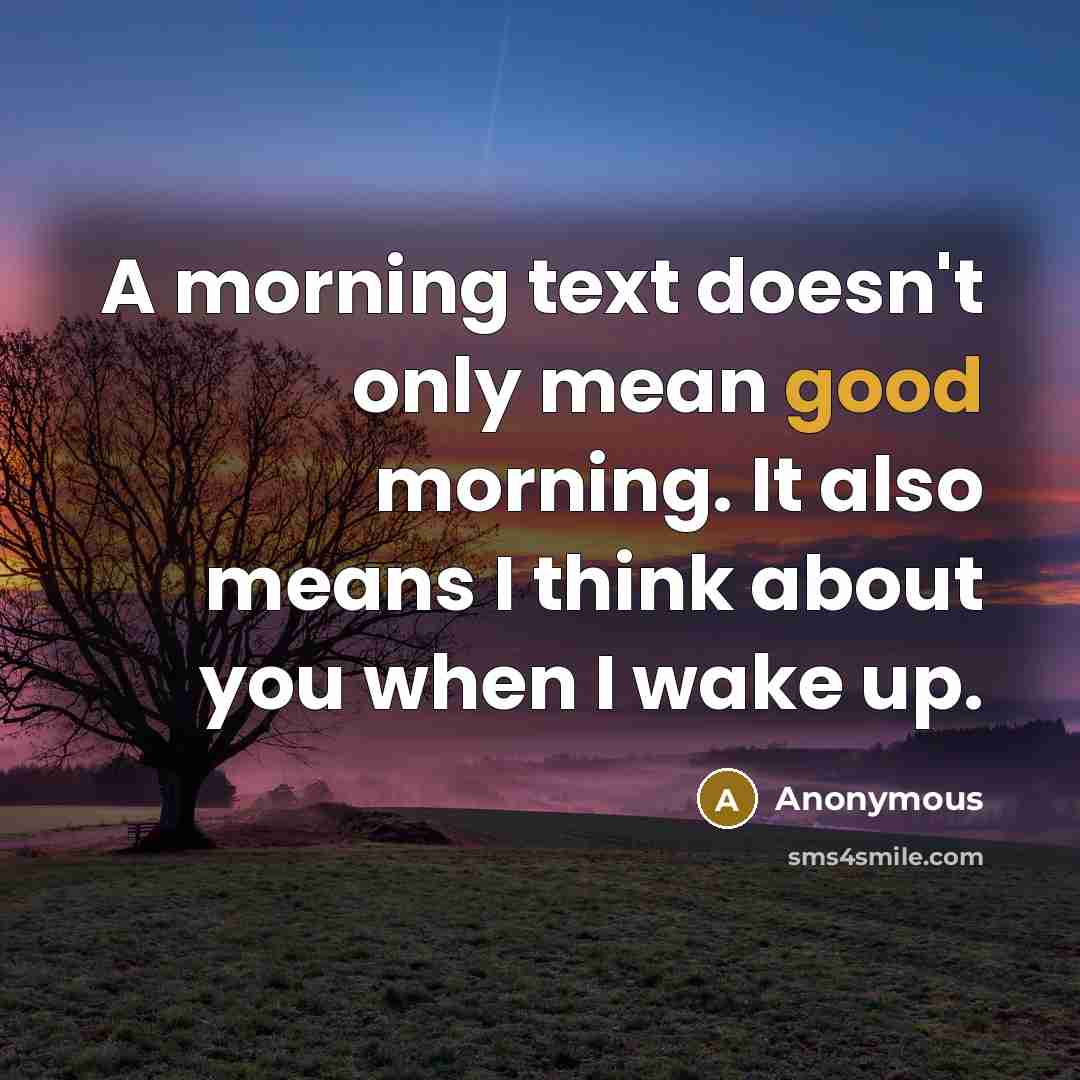 “A morning text doesn't only mean good morning. It also means I think about you when I wake up.” quote by Anonymous