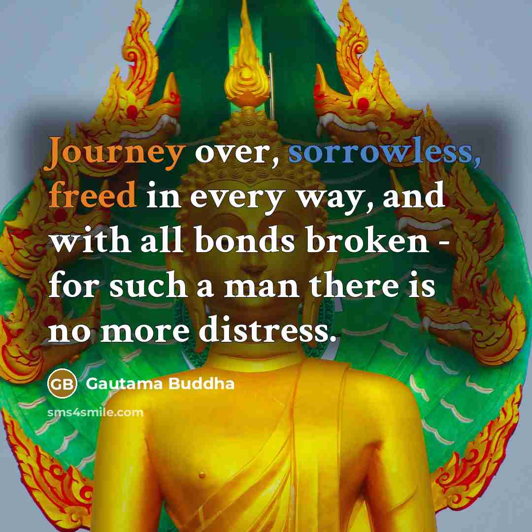 “Journey over, sorrowless, freed in every way, and with all bonds broken - for such a man there is no more distress.” quote by Gautama Buddha