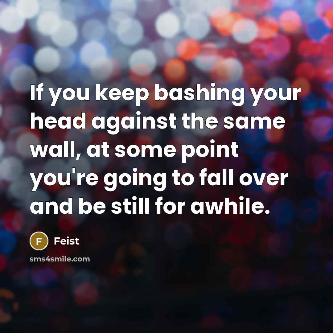 “If you keep bashing your head against the same wall, at some point you're going to fall over and be still for awhile.” quote by Feist
