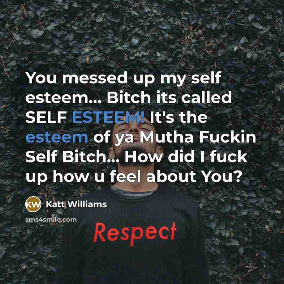 “You messed up my self esteem… Bitch its called SELF ESTEEM! It's the esteem of ya Mutha Fuckin Self Bitch... How did I fuck up how u feel about You?” quote by Katt Williams