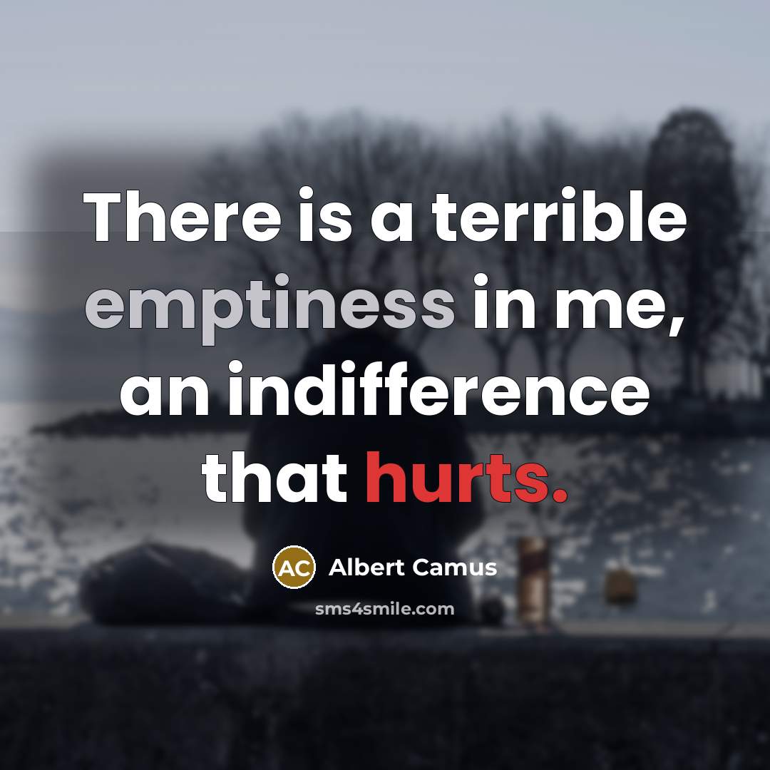 “There is a terrible emptiness in me, an indifference that hurts.” quote by Albert Camus