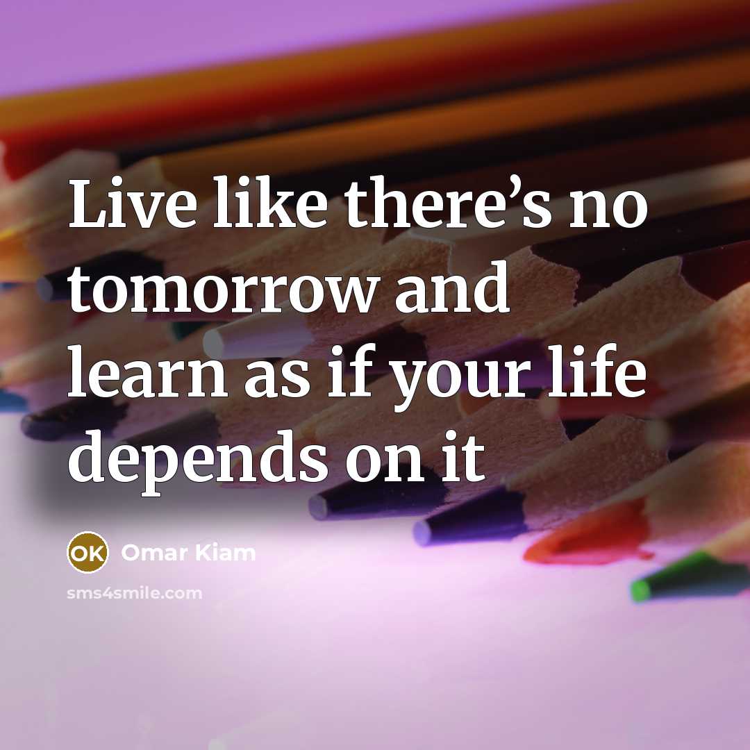 “Live like there’s no tomorrow and learn as if your life depends on it” quote by Omar Kiam