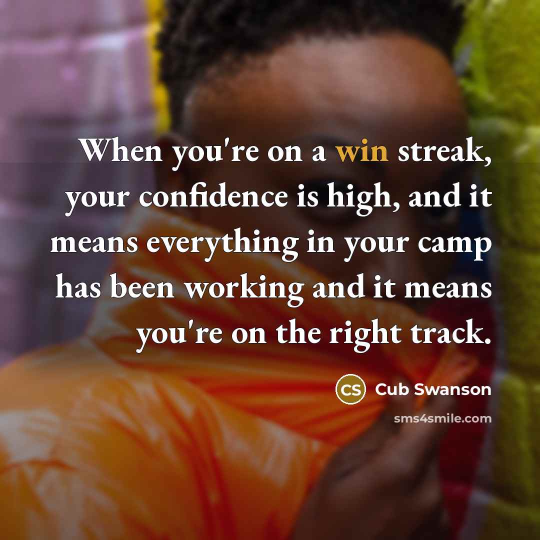“When you're on a win streak, your confidence is high, and it means everything in your camp has been working and it means you're on the right track.” quote by Cub Swanson
