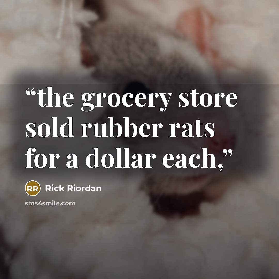 “the grocery store sold rubber rats for a dollar each,” quote by Rick Riordan