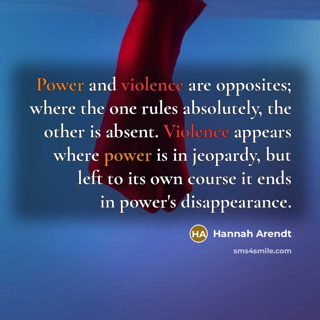 “Power and violence are opposites; where the one rules absolutely, the other is absent. Violence appears where power is in jeopardy, but left to its own course it ends in power's disappearance.” quote by Hannah Arendt