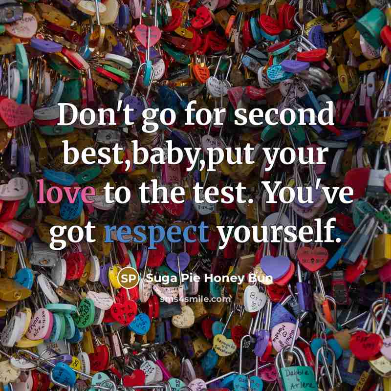 “Don't go for second best,baby,put your love to the test. You've got respect yourself.” quote by Suga Pie Honey Bun