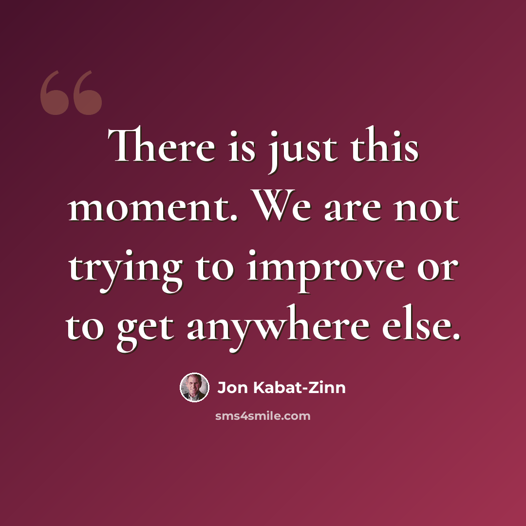 “There is just this moment. We are not trying to improve or to get anywhere else.” quote by Jon Kabat-Zinn