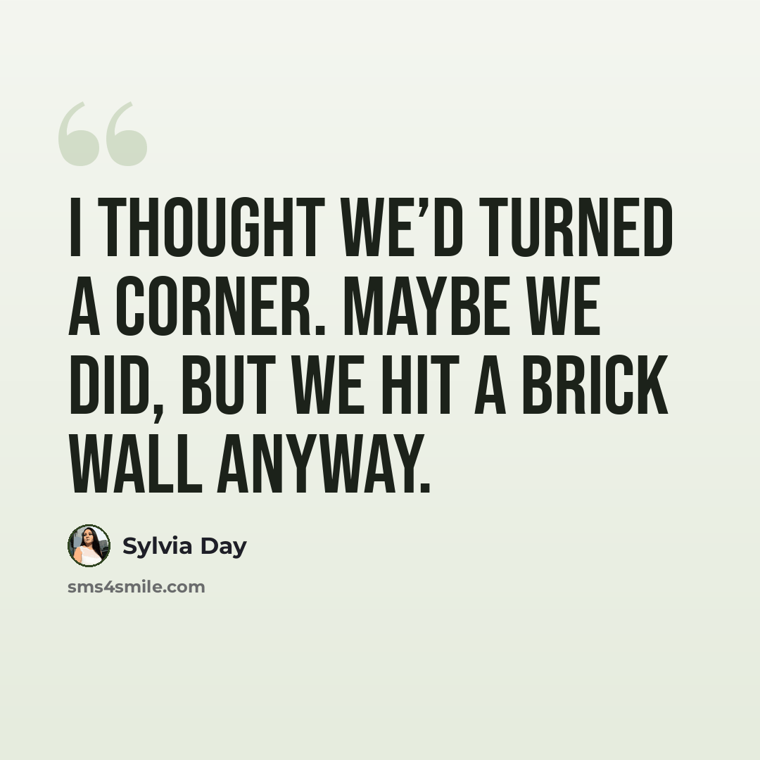 “I thought we’d turned a corner. Maybe we did, but we hit a brick wall anyway.” quote by Sylvia Day