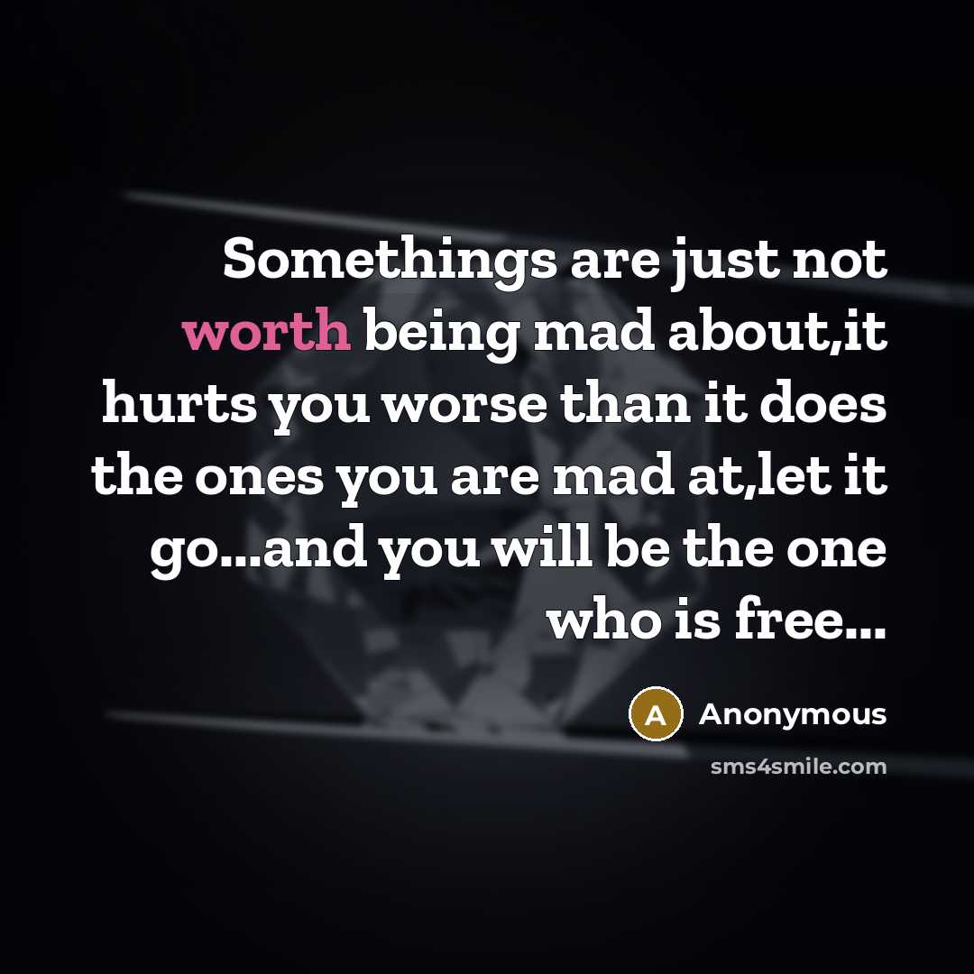 “Somethings are just not worth being mad about,it hurts you worse than it does the ones you are mad at,let it go...and you will be the one who is free...” quote by Anonymous