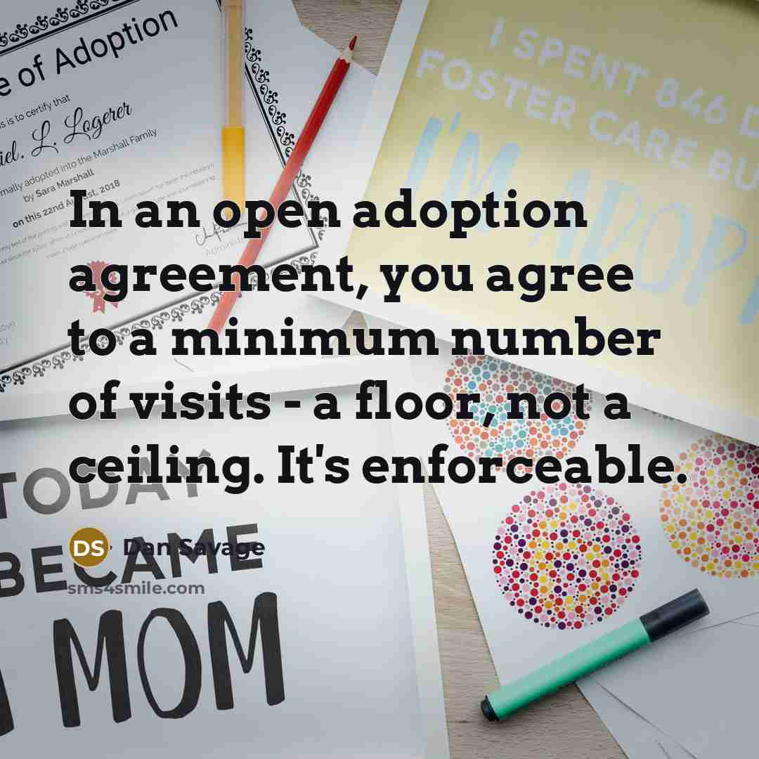 “In an open adoption agreement, you agree to a minimum number of visits - a floor, not a ceiling. It's enforceable.” quote by Dan Savage