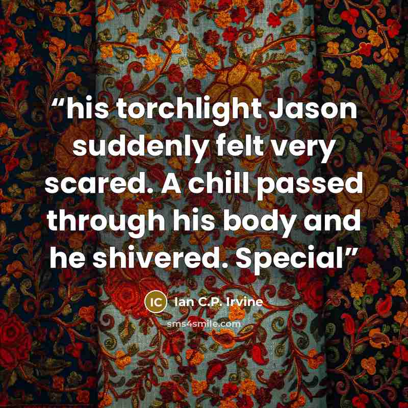 “his torchlight Jason suddenly felt very scared. A chill passed through his body and he shivered. Special” quote by Ian C.P. Irvine