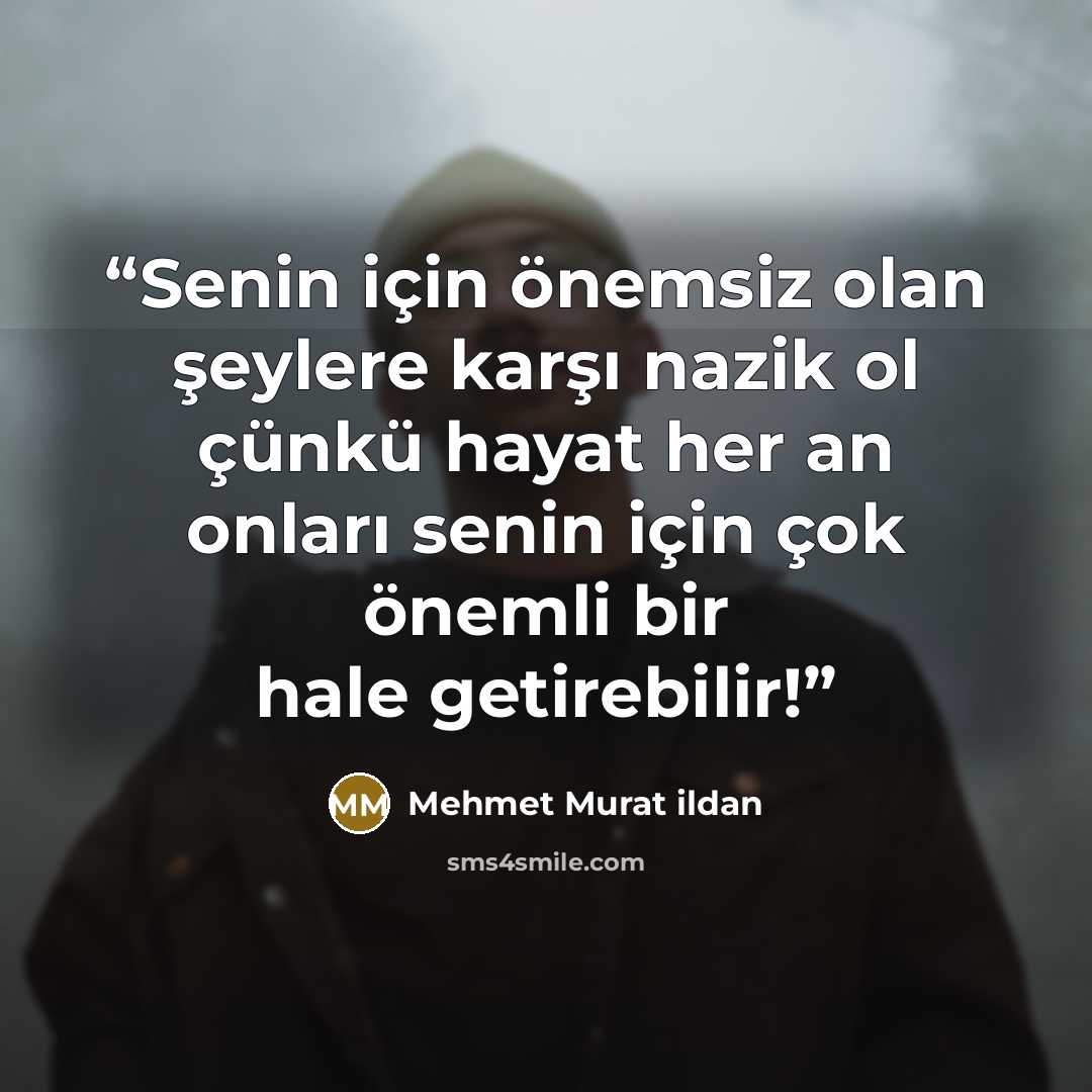 “Senin için önemsiz olan şeylere karşı nazik ol çünkü hayat her an onları senin için çok önemli bir hale getirebilir!” quote by Mehmet Murat ildan