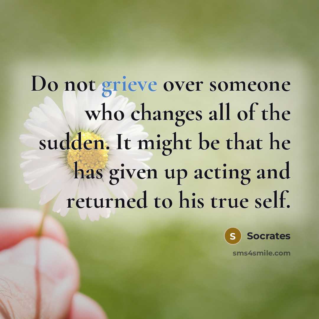 “Do not grieve over someone who changes all of the sudden. It might be that he has given up acting and returned to his true self.” quote by Socrates