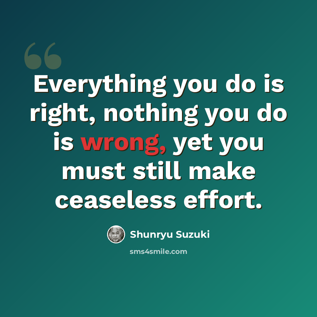 “Everything you do is right, nothing you do is wrong, yet you must still make ceaseless effort.” quote by Shunryu Suzuki