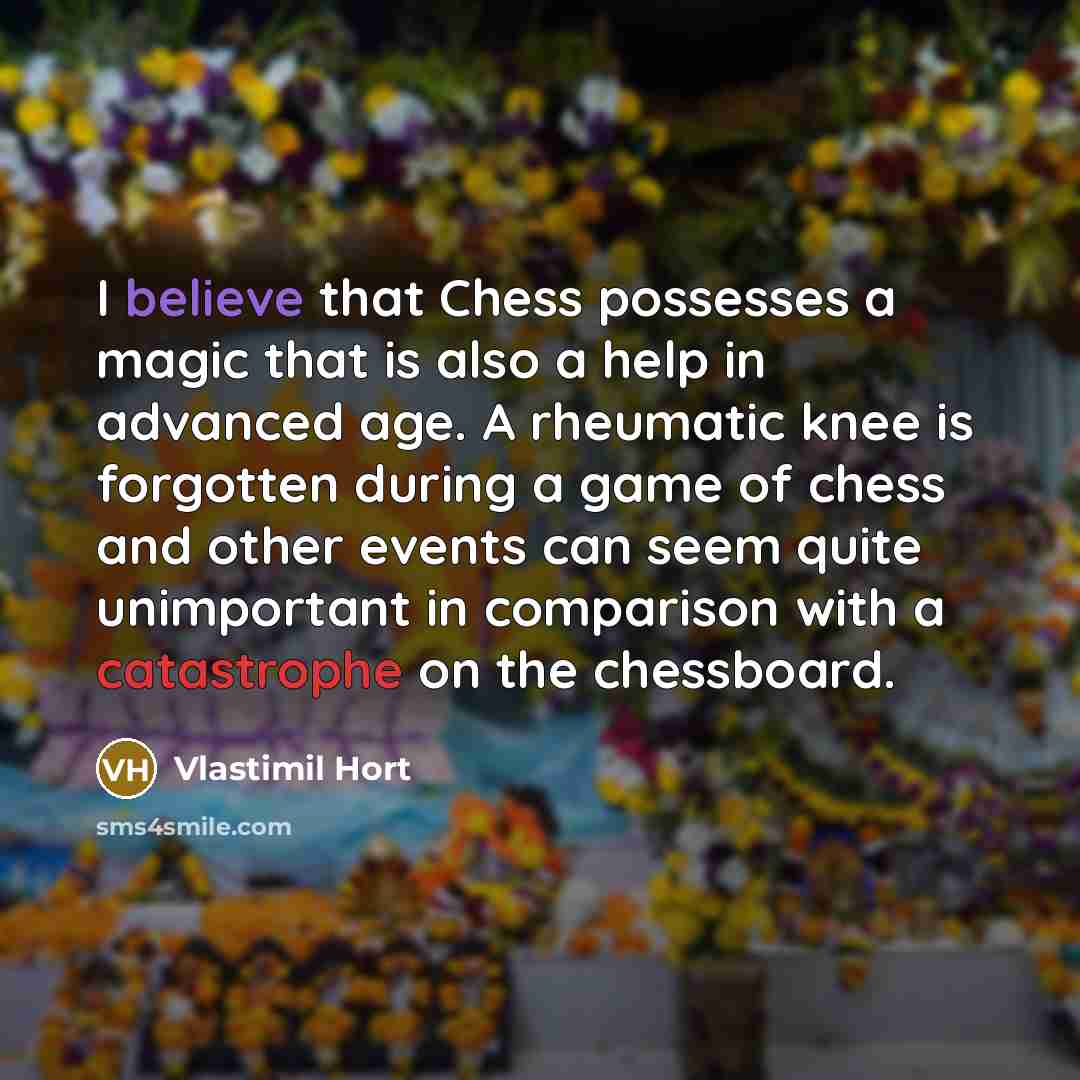 “I believe that Chess possesses a magic that is also a help in advanced age. A rheumatic knee is forgotten during a game of chess and other events can seem quite unimportant in comparison with a catastrophe on the chessboard.” quote by Vlastimil Hort