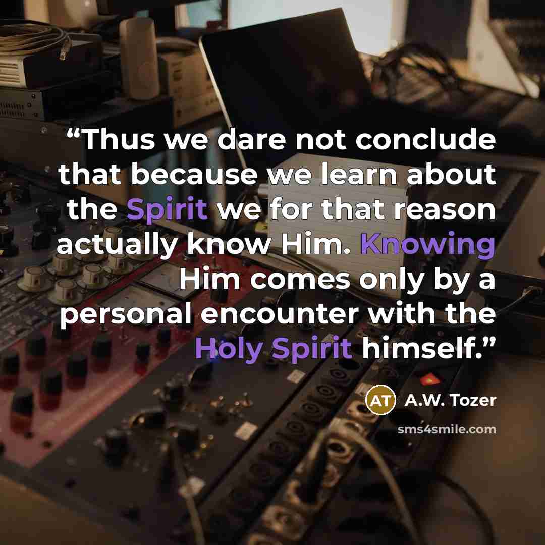 “Thus we dare not conclude that because we learn about the Spirit we for that reason actually know Him. Knowing Him comes only by a personal encounter with the Holy Spirit himself.” quote by A.W. Tozer