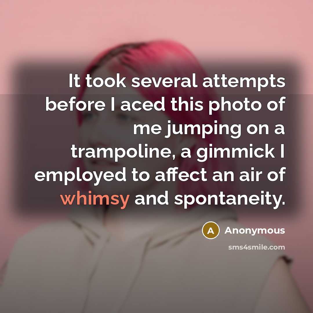“It took several attempts before I aced this photo of me jumping on a trampoline, a gimmick I employed to affect an air of whimsy and spontaneity.” quote by Anonymous