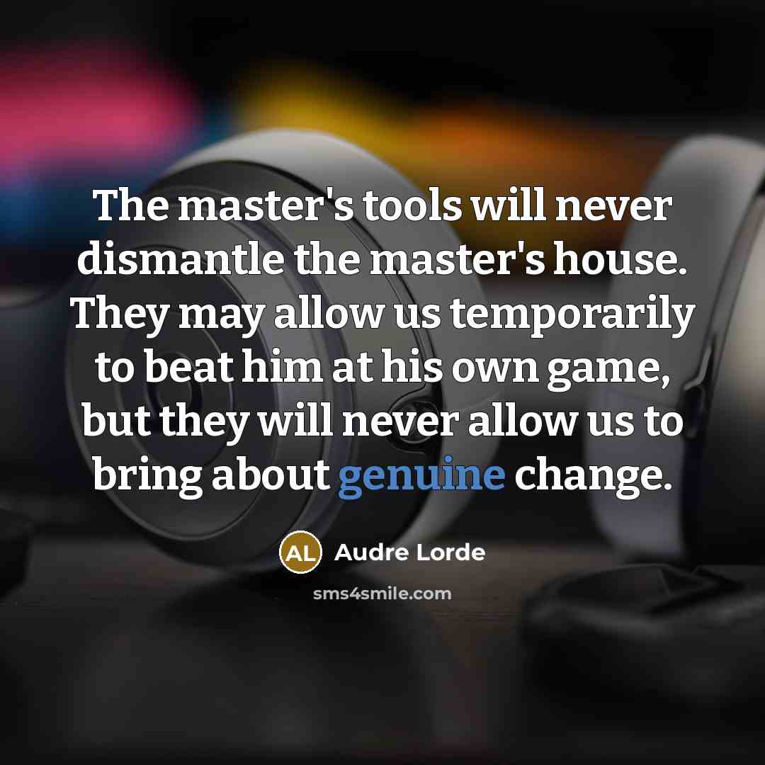 “The master's tools will never dismantle the master's house. They may allow us temporarily to beat him at his own game, but they will never allow us to bring about genuine change.” quote by Audre Lorde