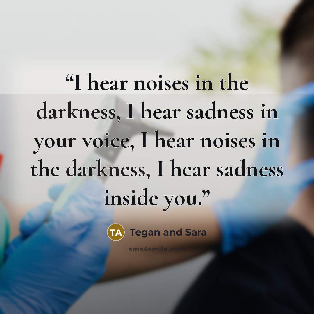 “I hear noises in the darkness, I hear sadness in your voice, I hear noises in the darkness, I hear sadness inside you.” quote by Tegan and Sara