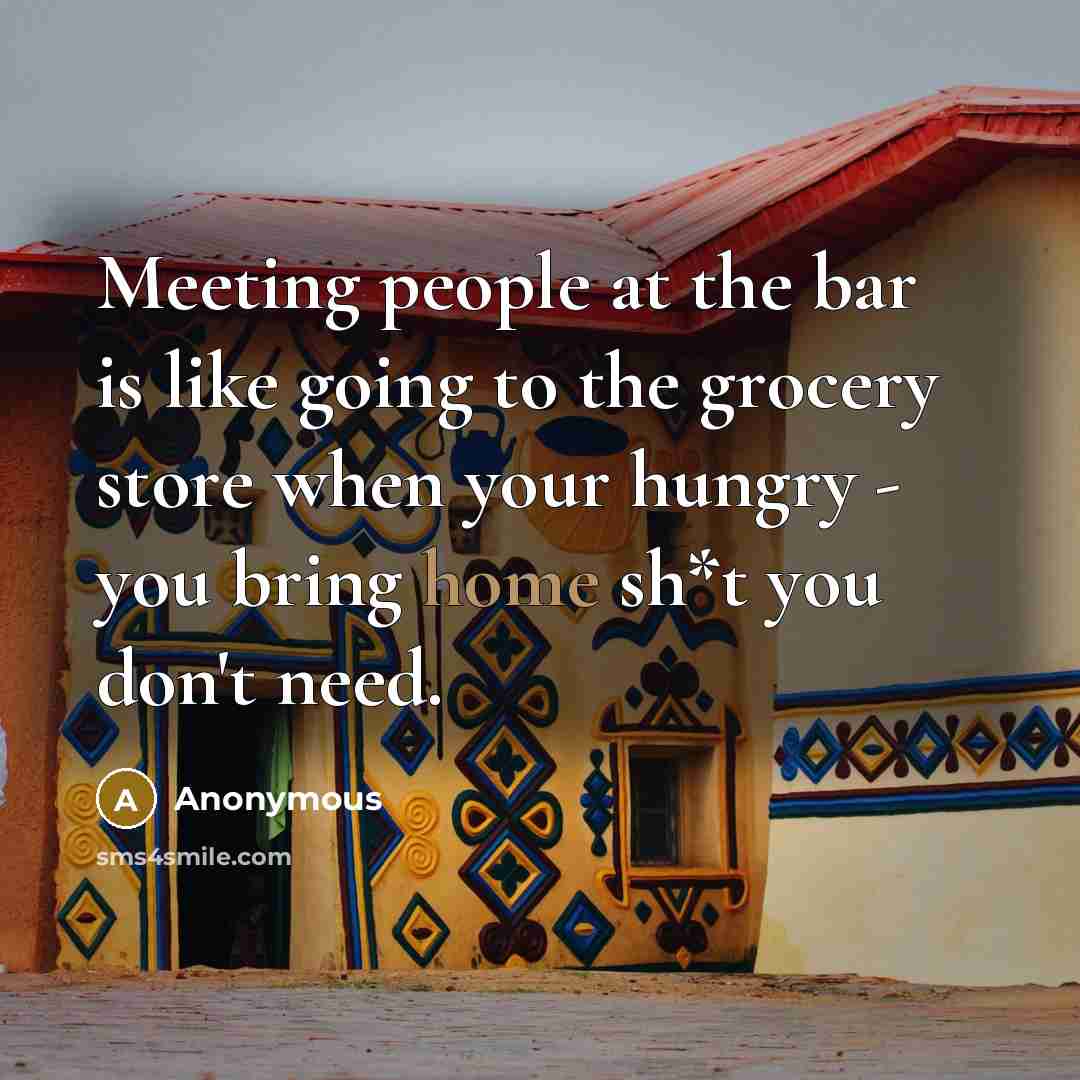 “Meeting people at the bar is like going to the grocery store when your hungry - you bring home sh*t you don't need.” quote by Anonymous