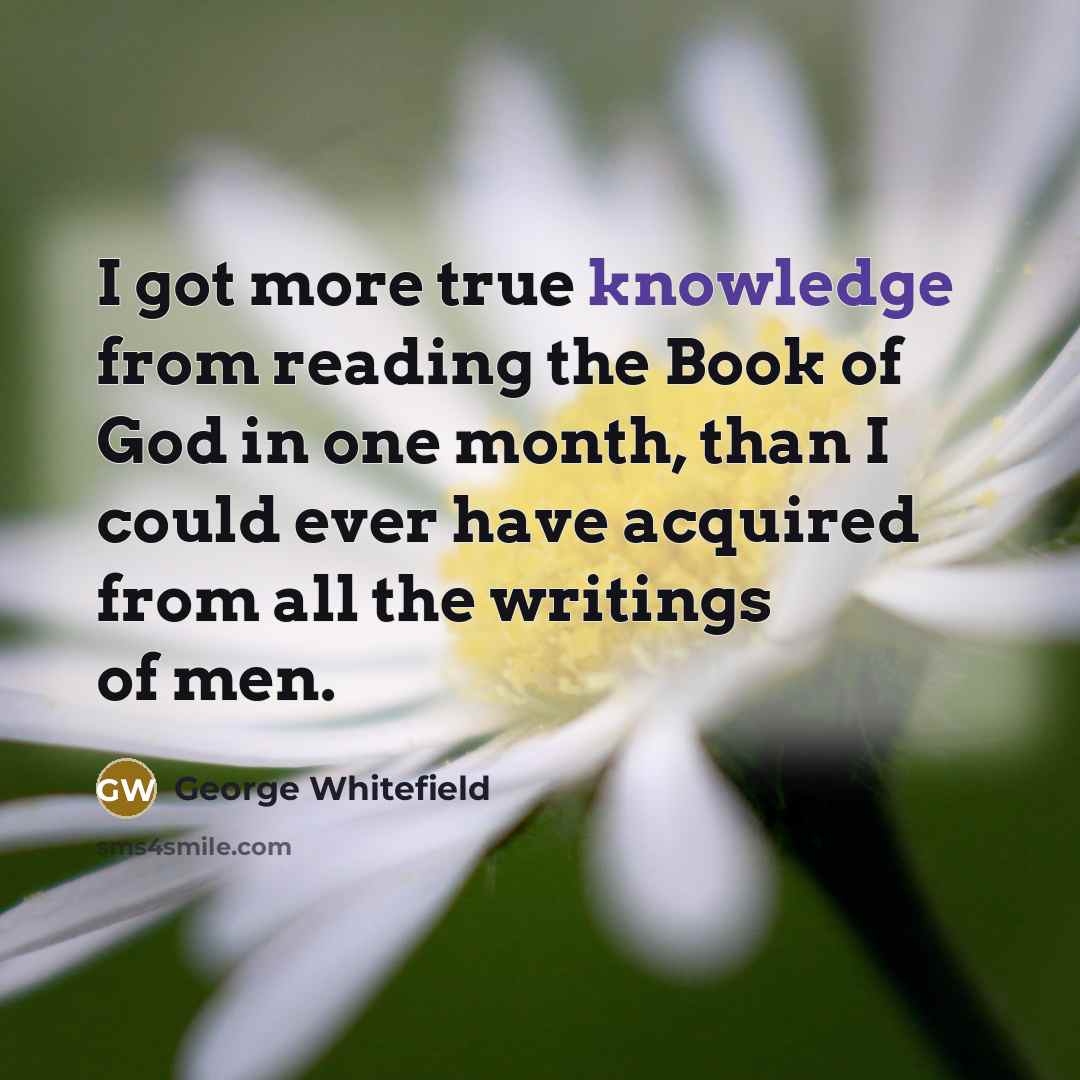“I got more true knowledge from reading the Book of God in one month, than I could ever have acquired from all the writings of men.” quote by George Whitefield