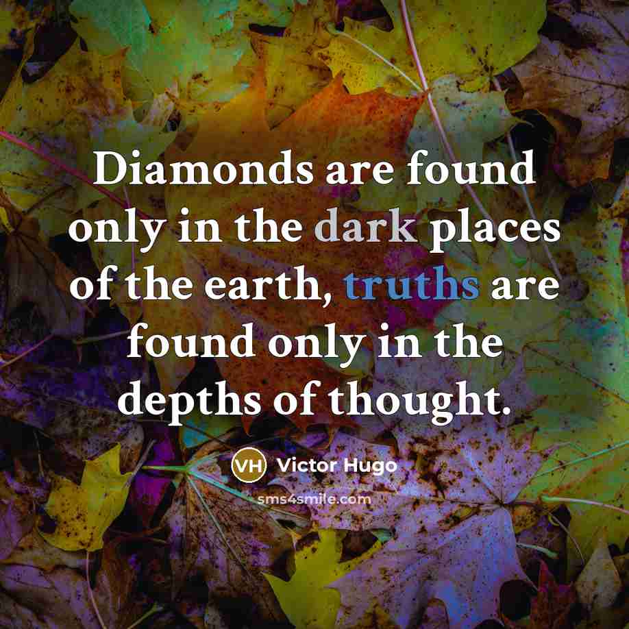 “Diamonds are found only in the dark places of the earth, truths are found only in the depths of thought.” quote by Victor Hugo