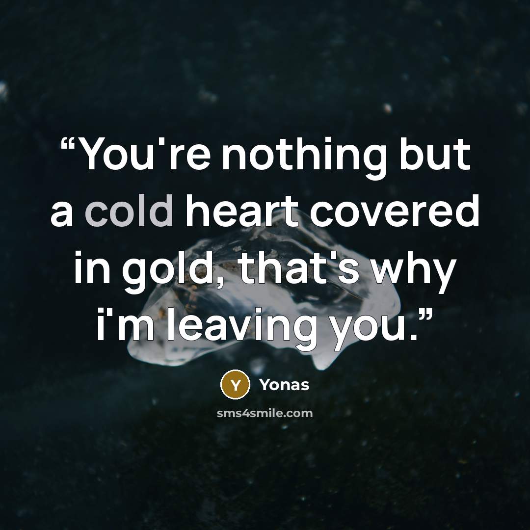 “You're nothing but a cold heart covered in gold, that's why i'm leaving you.” quote by Yonas