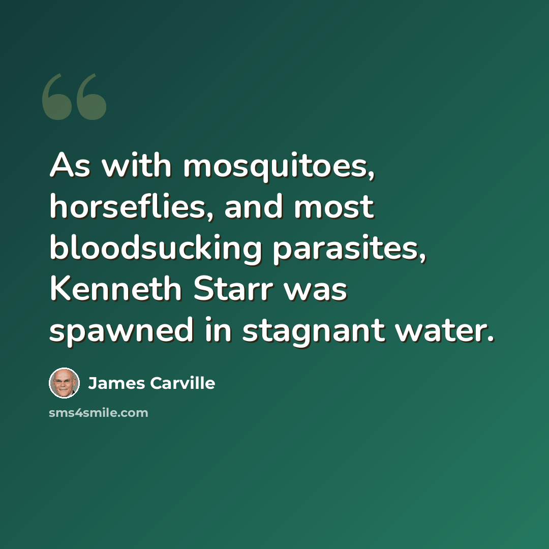 “As with mosquitoes, horseflies, and most bloodsucking parasites, Kenneth Starr was spawned in stagnant water.” quote by James Carville